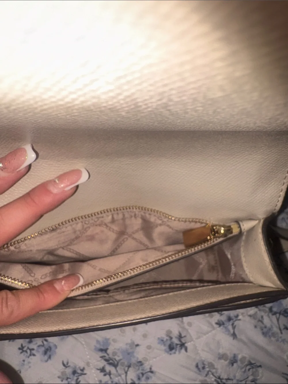 Michael Kors Light Beige Crossbody with Gold Chain Charm